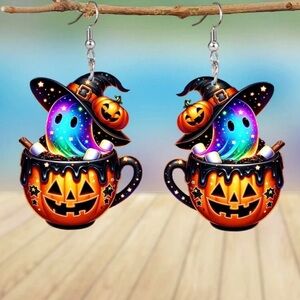 👻👻👻3 for 12$👻👻👻Colorful Ghost and Pumpkin Mug Earrings
